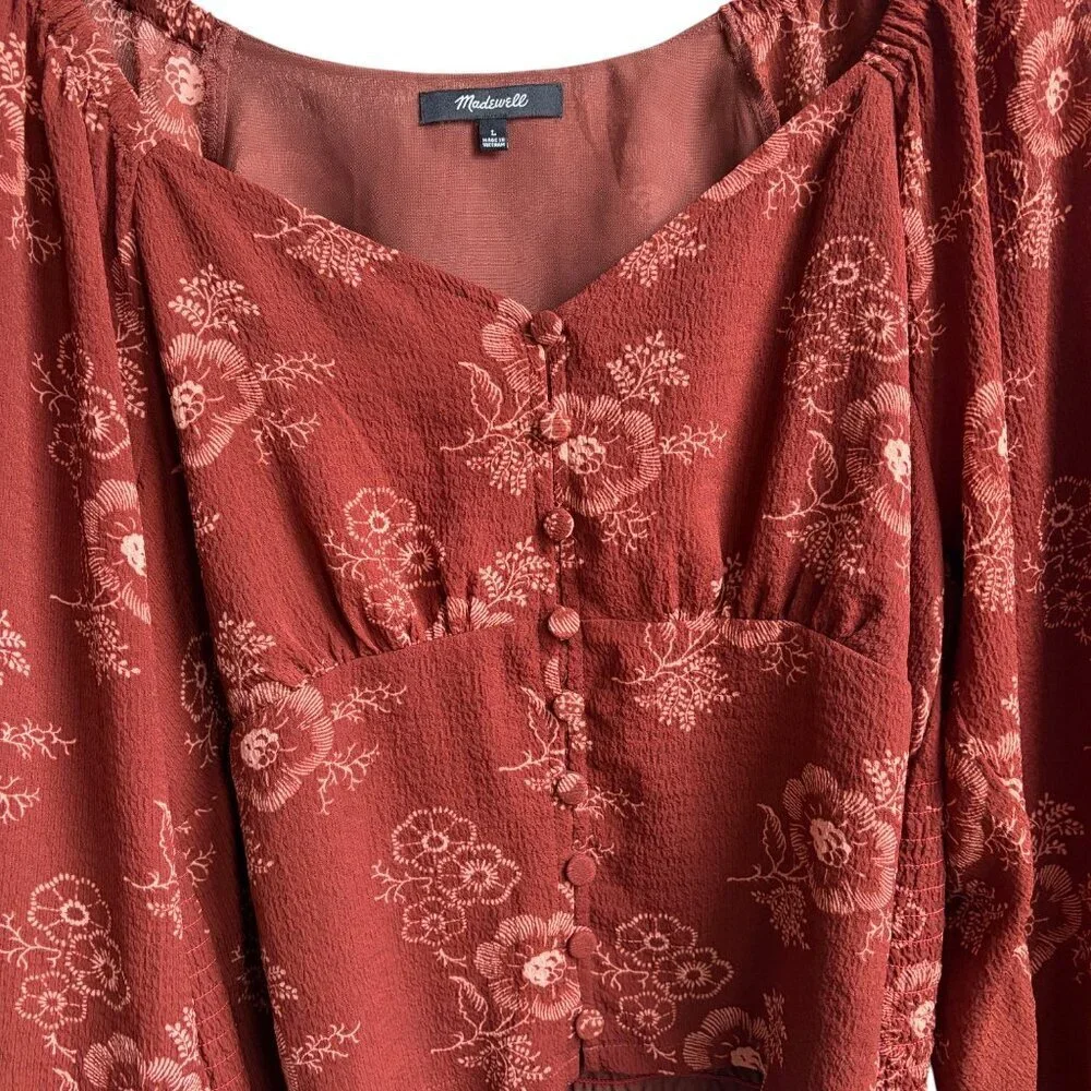 Madewell Preston Puff-Sleeve Top in Red Letterpress Floral Large